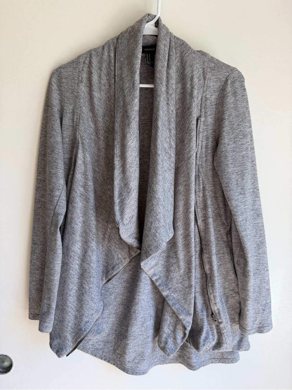Forever 21 Heather Gray Draped Open-Front Cardigan
